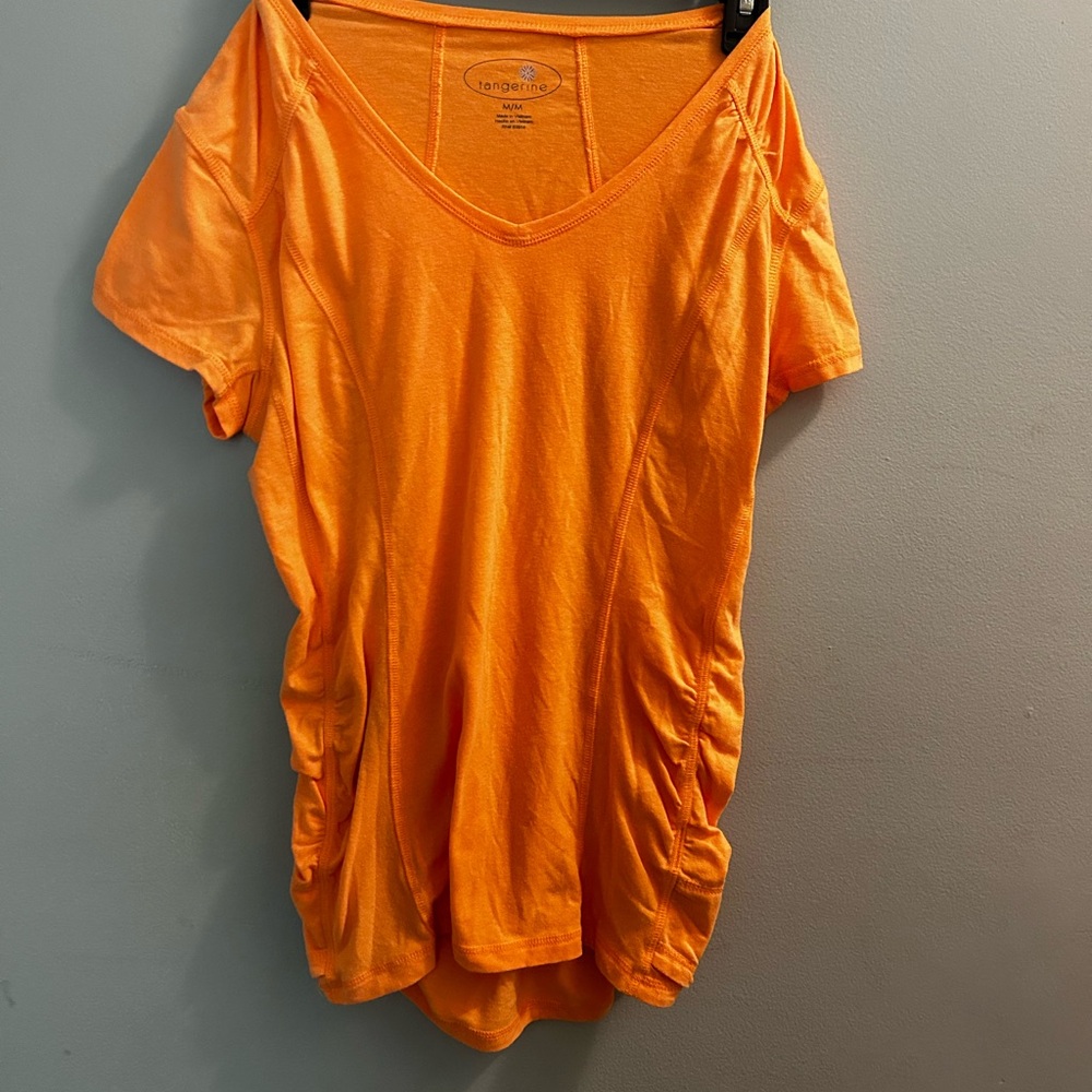 Tangerine Orange scrunched V-Neck T-Shirt